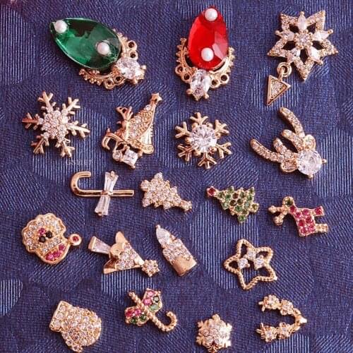 10pcs christmas nail decoration Santa Claus Tree Snowflake elk Nail Art Zircon Crystal nails accessories christmas nail charms