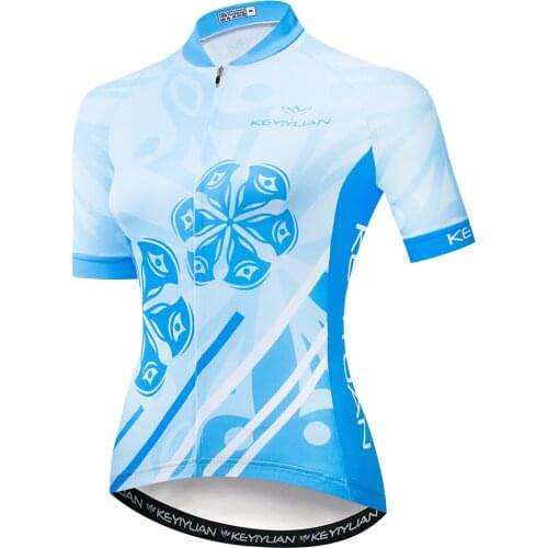 2019 Keyiyuan Spring and Summer New Road Cycling Equipment Quick Dry Perspiration Womens Blue and White Short Sleeve Top
