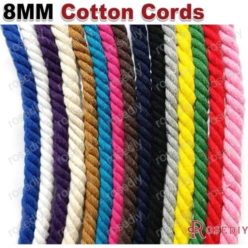 29962)8mm 100% Cotton Color Three Strands Twisted Corps Rope Diy Jewelry Findings 5 Meter