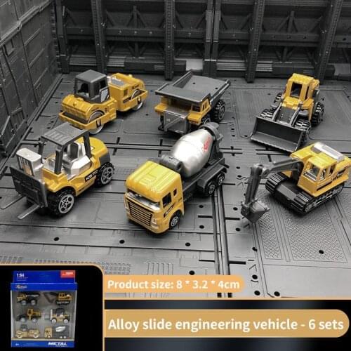 6pcs1:64 Mini Alloy Engineering Vehicle Set Model Excavator Bulldozer Roller Forklift Truck Cement Car Childrens Toys Car Gifts