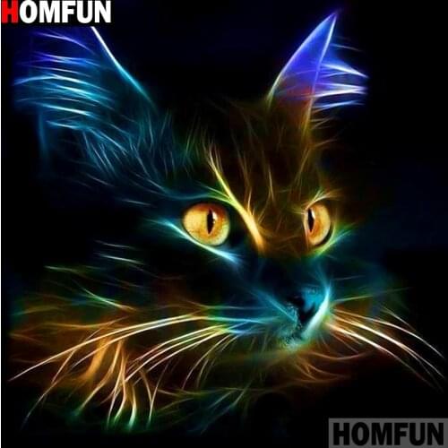 Homfun Full Square/Round Drill 5D DIY Diamond Painting "Night glow cat"3D Embroidery Cross Stitch Home Decor Gift A09540