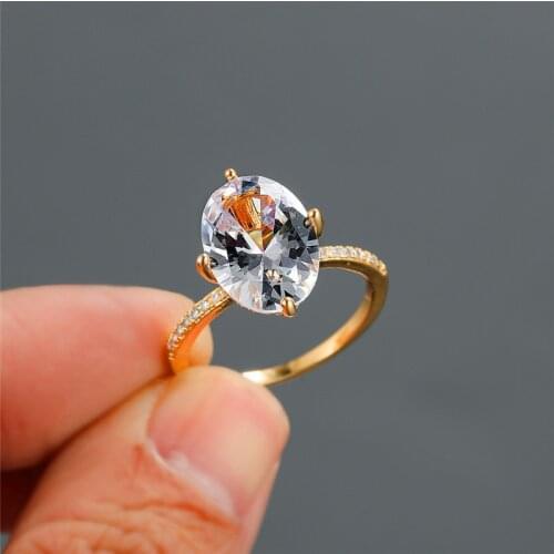 Big Oval White Zircon Engagement Rings For Women White Gold/Yellow Gold Filled CZ Stone Ring Female Crystal Wedding Jewelry Gift