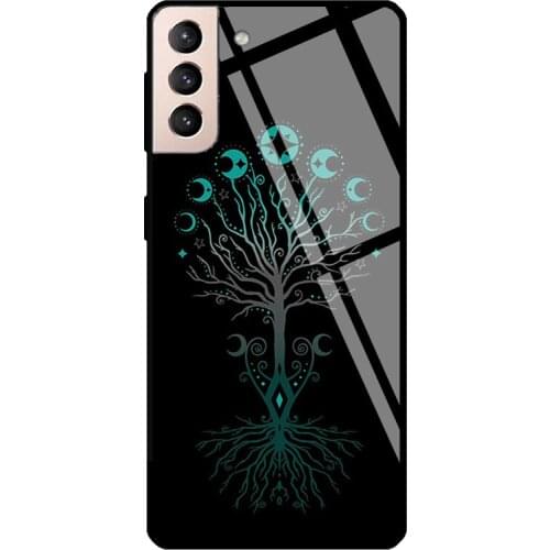 Moon Phases Yggdrasil Viking Wicca Tempered Glass Case For Samsung Galaxy S21 Ultra Note 20 S8 S9 S10 Note 10 Plus S20 FE