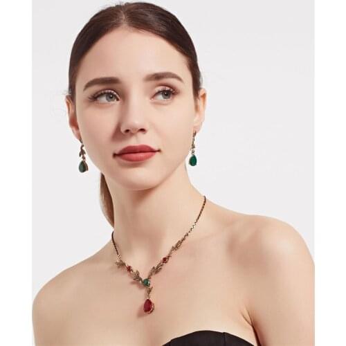 CRLEY Newest Luxury Brilliant Green Red Necklace Earrings Wedding Bridal Jewelry Sets Dress Accessories Ladies Sets Necklace