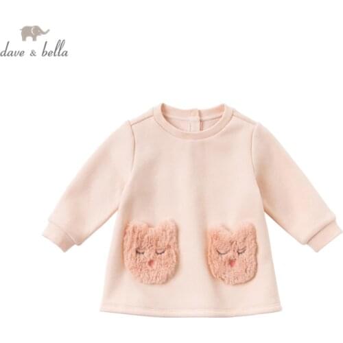 DBZ15658 dave bella winter baby girls cute cartoon pockets T-shirt children tops girl kids fashion tees