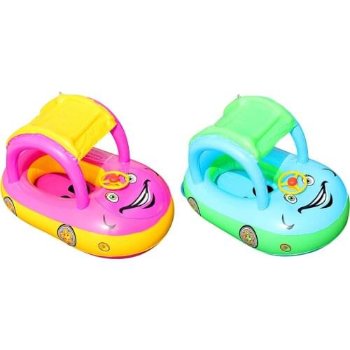 Baby Foating Sitting Ring Swimming Thickened Inflatable Boat PVC Inflatable Baby Toy Boat Childrens Water Toy With Canopy