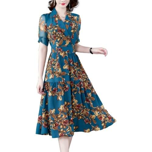 Elegant Women Dress 2020 Summer Fashion Female Short Sleeve Vintage Printed Floral Casual Dresses V-neck A-line Vestidos