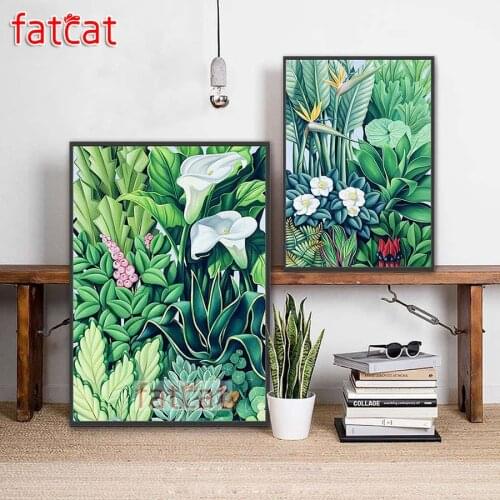 FATCAT Green plant flower 2pcs/set diy 5d diamond painting full square round drill diamond embroidery rhinestone kit AE2959