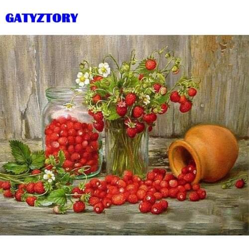 GATYZTORY Frame Fruits Strawberry DIY Digital Painting By Numbers Kits Hand Painted Modern Wall Art Canvas Painting For Artwork