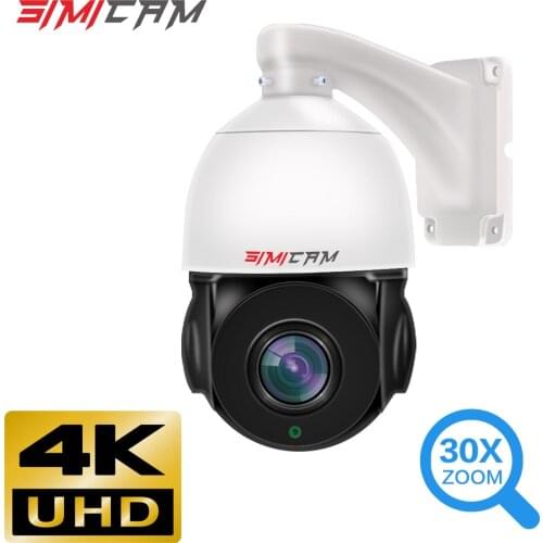 Simicam 8MP 4K IP Camera PTZ 30X Zoom Video Surveillance Onvif H.265 P2P Dome Security POE 360 degree rotation With SD Card Slot