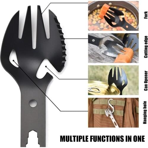 Camping Multifunctional Stainless Steel EDC Spork Fork Spoon Bottle Can Opener Blade Wrench for Outdoor Picnic Survival Outdoor