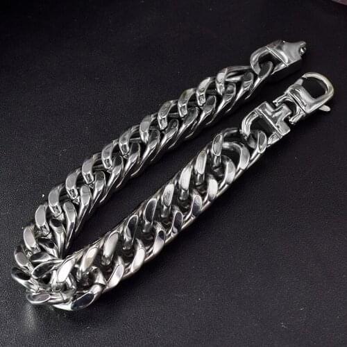 Dolaime fashion link chain for mens new design stainless steel bracelets 12mm 22.5cm long cool rocking style GB022