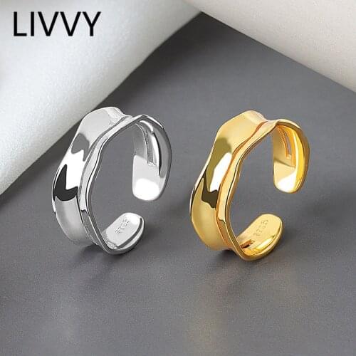 LIVVY Silver Color Fashion Simple Irregular Twisted Smooth Opening Ring Geometric Wave Finger Ring For Women