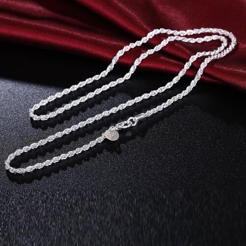 925 Sterling Silver Necklace Fashion Twisted Rope Twist Necklace Men and Women Necklace Jewelry Multi-Size 3MM16''18''20''22''24