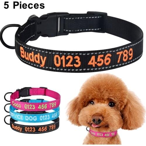 Personalised Adjustable Nylon Dog Collar Personalized Embroidered Padded Dog Collar Puppy ID Collars Reflective Pet Collar