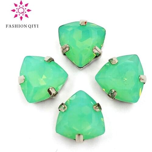 12mm 20pcs/bag Fat triangle shape Crystal Protein green High quality Glass Crystal sew on rhinestones diy/clothing accessories