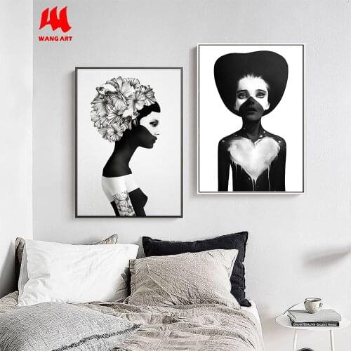 WANGART Nordic Cuadros Posters And Prints Black White Wall Art Canvas Painting Girl Picture For Living Room Scandinavian Home