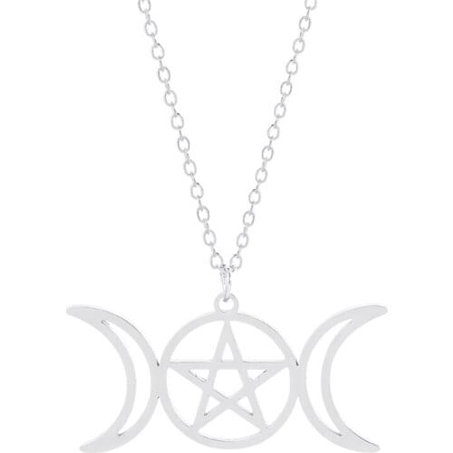 Witchcraft Moon Pentagram Amulet Ancient Symbols Necklace Stainless Steel Mystic Gothic Pagan Pendant Necklace For Man Women