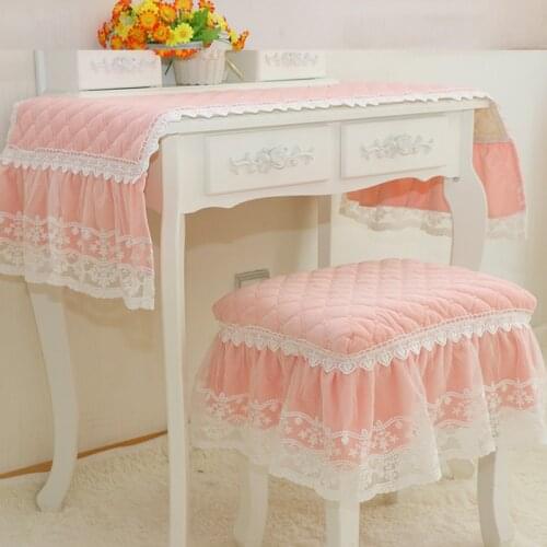 Suede cotton fabric princess skin pink lace Round piano stool cover table /chair cover lace tassel length:10cm-20cm