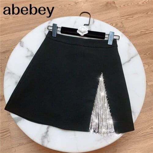 2021 Summer New Arrival Casual Black And White Rhinestones Tassel High Waist A Line Short Skirt Women