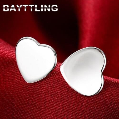 BAYTTLING High Quality 14MM 925 Sterling Silver Heart Stud Earrings For Woman Fashion Wedding Party Jewelry Gift