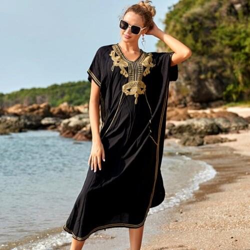 2021 New Beach Cover Up Plage Femme Batwing Sleeve Beach Dresses And Tunics Women Beachwear Kaftan Maxi Dress Robe Sarong AA5733