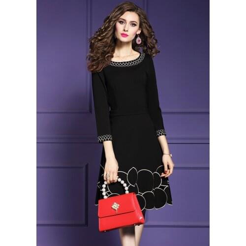 ZUOMAN Women Autumn Elegant Embroidery Dress Female High Quality A-Line Robe Femme Fashion Designer Office Party Vestidos