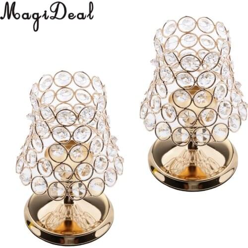 2 Pieces Crystal Votive Tea Light Candle Holder Candlestick Lantern Home Cafe Tabletop Centerpieces 19cm H