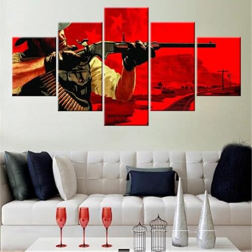 5 Piece Wall Art Canvas Painting Movie Character Poster Man With Gun Nordic Decoration Home Modern Living Room Modular