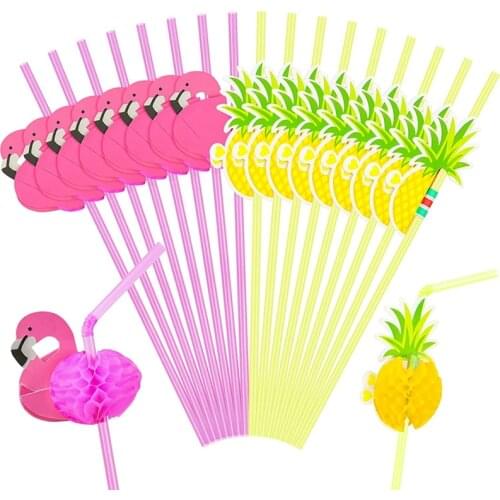 50pcs Plastic Starws Flamingo Pineapple Drinking Straws Cocktail Straws Hawaii Tropical Birthday Party Decoration Wedding Supply