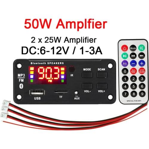 50W Amplifier MP3 Player Bluetooth Module Decoder Board 12V Car Radio Module Support FM TF USB AUX playback Mp3 Decoding board