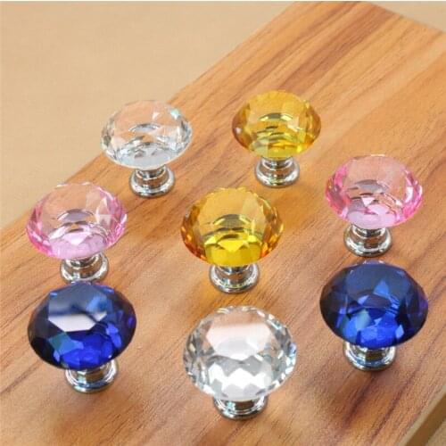 30MM Diamond Door Knobs Crystal Glass Cupboard Drawer Pull Kitchen Cabinet Door Wardrobe Handles Hardware