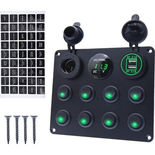 12-24V 8 Gang Toggle Switch Panel Dual USB Charger Car Push Button Circuit Breaker For Car RV Truck ATV UTV Camper Caravan