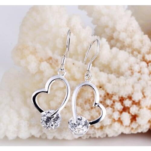 Free Shipping N925 Silver color Earrings,Crooked heart earrings,N925 Silver color Earrings wholesale jewelry E102