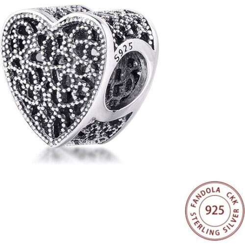 CKK Fits Pandora Charms Bracelet 925 Sterling Silver Romance Heart Charm Beads for Women DIY Jewelry Making Wholesale