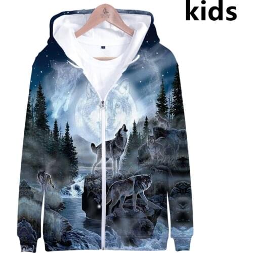 3 To 14 Years Kids Hoodies Moon Wolf 3D Printed Boys Girls Hoodie Sweatshirt Harajuku Outerwear Jacket Coat Children Clothes