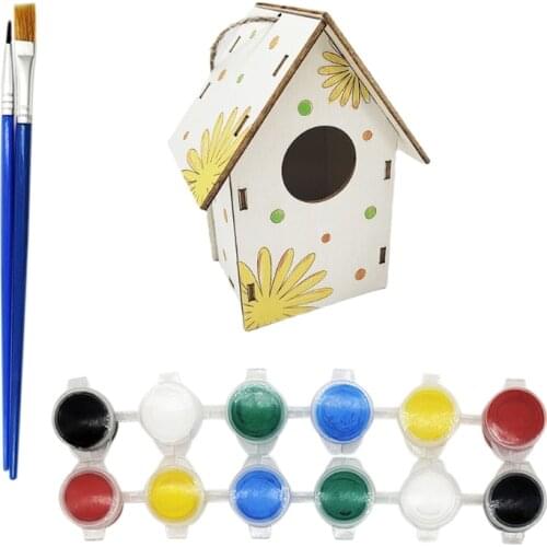 DIY Bird House Kit Wooden Arts for Girls Boys Toddlers Kids to Build Assembly Unpainted Build Paint Mini Bird House Nes