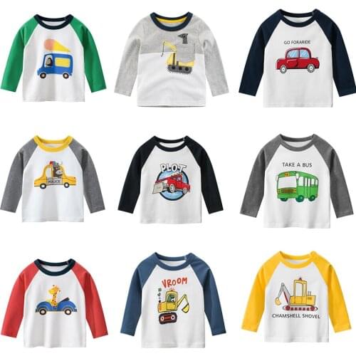 Boys & Girls Cartoon T-shirts 100% Cotton Children Autumn Long Sleeve bottom shirt Clothing Kids Cartoon Truck T Shirt For Boys