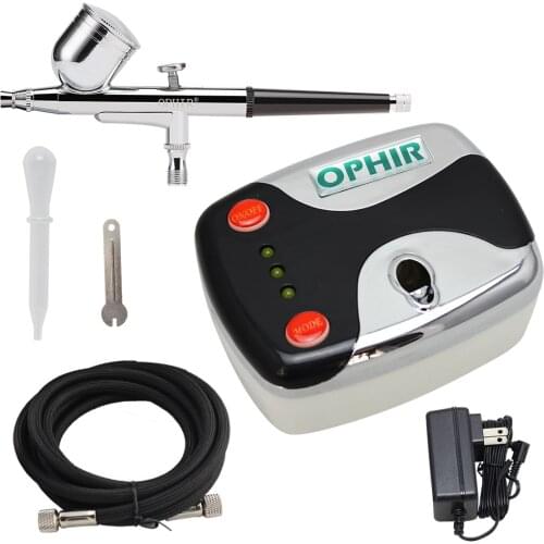 OPHIR Pro 0.3mm Dual Action Airbrush Kit with Compressor for Nail Art Makeup Body Paint Cake Decorating Airbrush Set_AC002+AC004