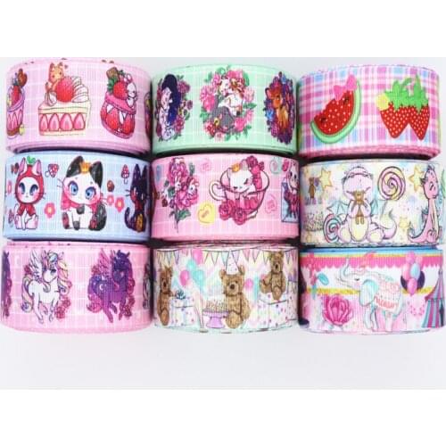 50 Yards 1" 25MM Grosgrain Ribbon Strawberries/Animal Printed Ribbon For Hair Bows DIY Crafts Handmade Accessories M19050802