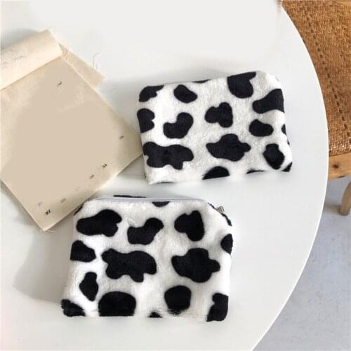 Fashion Cute Cow Print Plush Coin Purses Mini Coin Wallet Bag Card Holder ID Credit Holder Pocket Women Girls Coin Purse