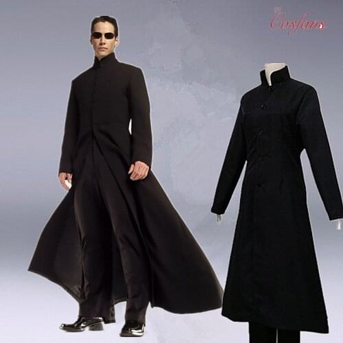 Matrix Cosplay Customised Black Cosplay Costume Neo Trench Coat Only Coat Halloween cosplay Costume free shipping