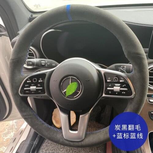 Leather Car Steering Wheel Cover For Mercedes-Benz A B C E G EQC GLA GLB GLC GLS GLE GLK AMG Black Suede Grip Auto Accessories