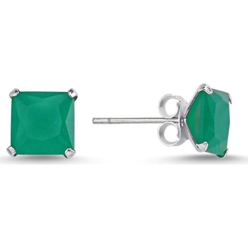 KUTAYDAN 7mm Square Opaque Emerald Zircon Engagement Earrings 925 Sterling Silver
