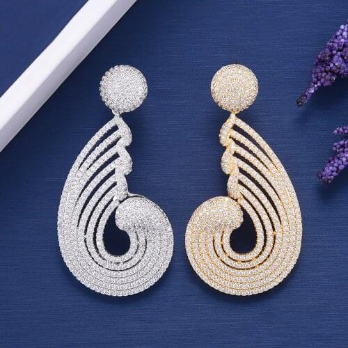 LARRAURI Luxury Hollow Drops Dangle Earrings Trendy Cubic Zircon Wedding Engagement Party Indian gold earrings for women 2019