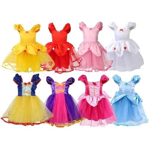 Little Girls Summer Short Sleeve Tutu Dresses for Girl Princess Cosplay Costums Toddler Halloween Party Snow White Elsa Dress