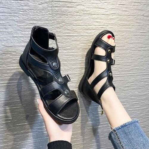 Fashion WomenS Sports Sandals 2021 Summer Dress Roman Sandal For Woman Flat Shoe Beach Female Gladiator Casual Rivet Sandal 40