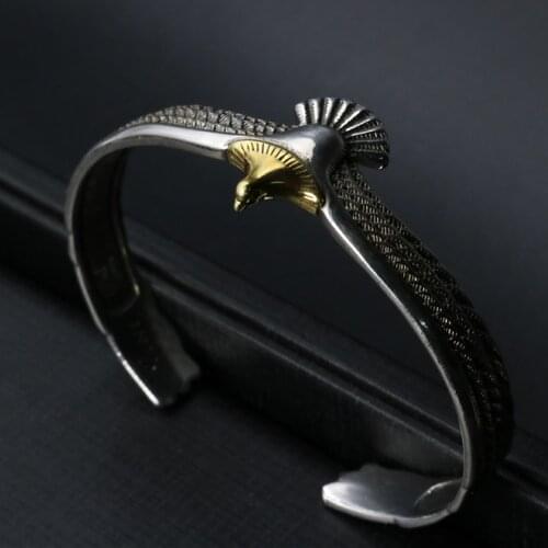 Charm Eagle Bracelet Bangles Adjustable Open Men Bracelet Eagles Animal Feather Opening Jewelry Metal Bangles Gift for Boyfriend