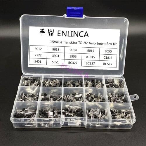 600Pcs 15Value x 40Pcs Transistor TO-92 Assortment Box Kit Transistors 2N2222 2N3904 2N3906 C945 S8050 S8550 S9014 S9013 9018