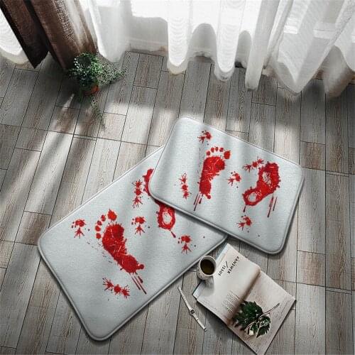 Halloween Floor Mat Bloodstain Footprint Carpet Bathroom Door Anti Slip Coral Velvet Mat Bloody Terror Logo Customization